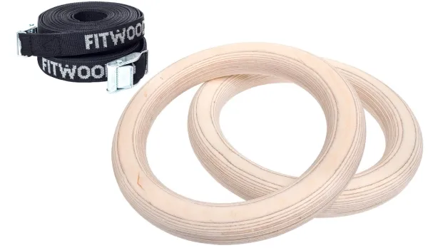 FitWood ULPU MINI Gymnastikringe 28mm - Træ overflade / Sort Strop